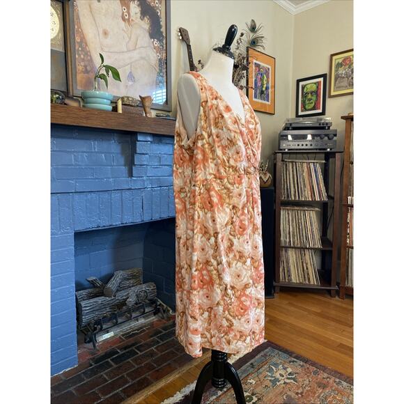 Lands' End Floral Smocked Tank Dress 3X 24W Plus Size Midi V-Neck 100% Cotton - Picture 2 of 11